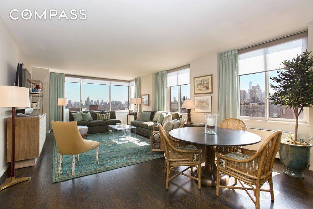 This spectacular, Mint corner 2 bedroom, 2 bath home enjoys sweeping views from every room east to Central Park and south to the iconic Manhattan Skyline.