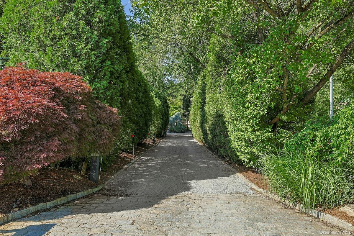 A hidden contemporary estate set on two private acres, surrounded by mature specimen trees, lush landscaping, and unparalleled natural beauty.