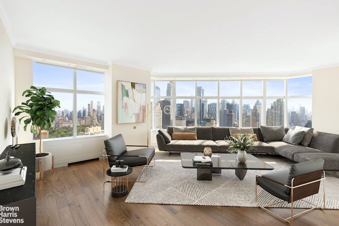 JUST LISTED ! ! Perched high on the 50th floor of 3 Lincoln Center, this spacious and refined 3 bedroom and 3 full bathroom condo rental offers open park, city ...
