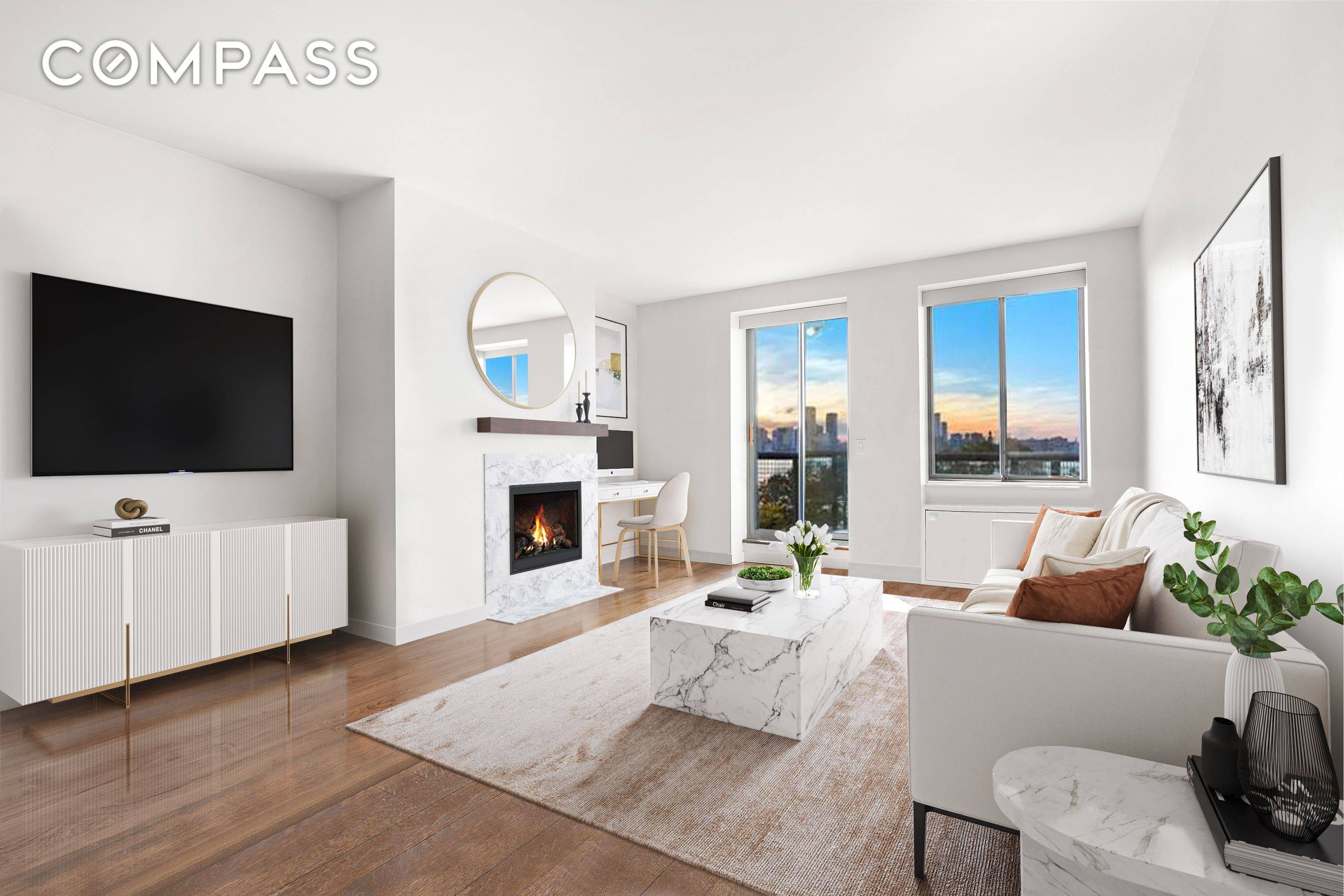CHECK EVERY BOX Luxuriously renovated 1 bed with great separation in the layout, direct Hudson and nightly sunset views, abundant sunshine from two exposures, private terrace off the living room, ...