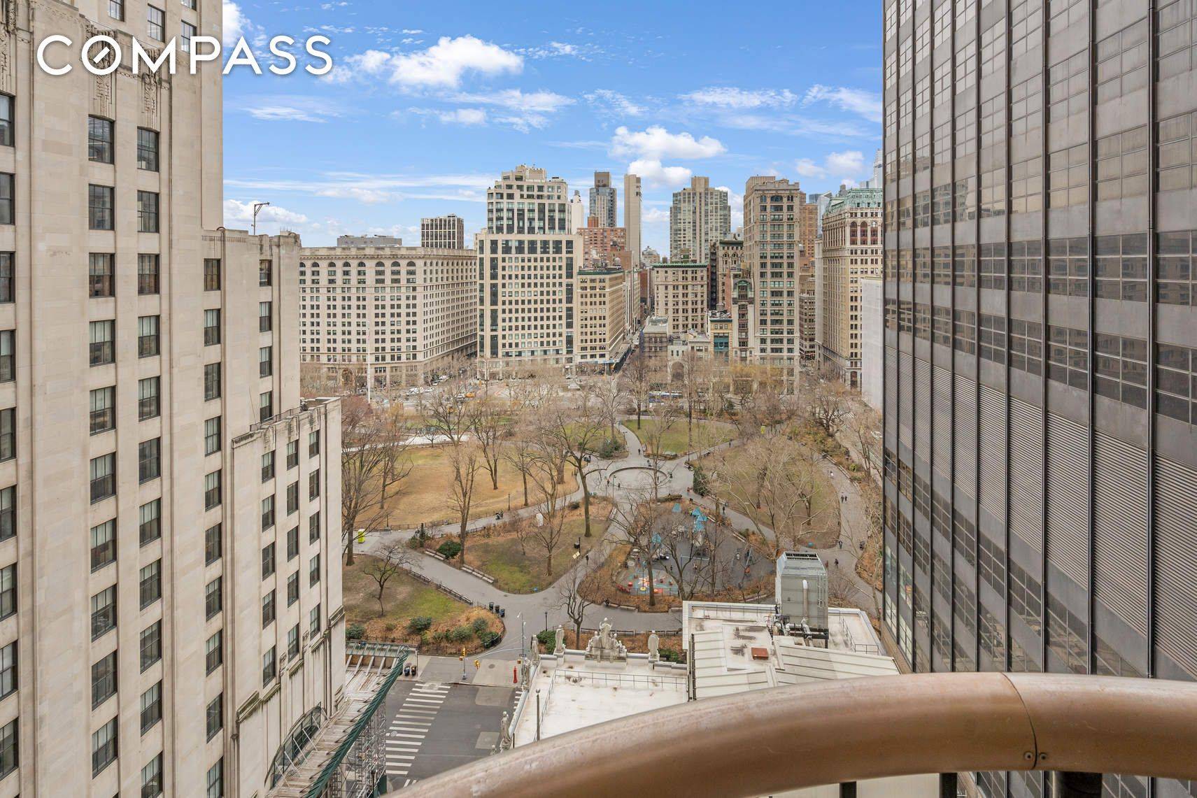 Flatiron District Park Avenue Large 20th Floor 1BD 1BA with Private Balcony, Direct Views of Madison Square Park, Pass Thru Kitchen with D W, M W, and Breakfast Bar, and ...
