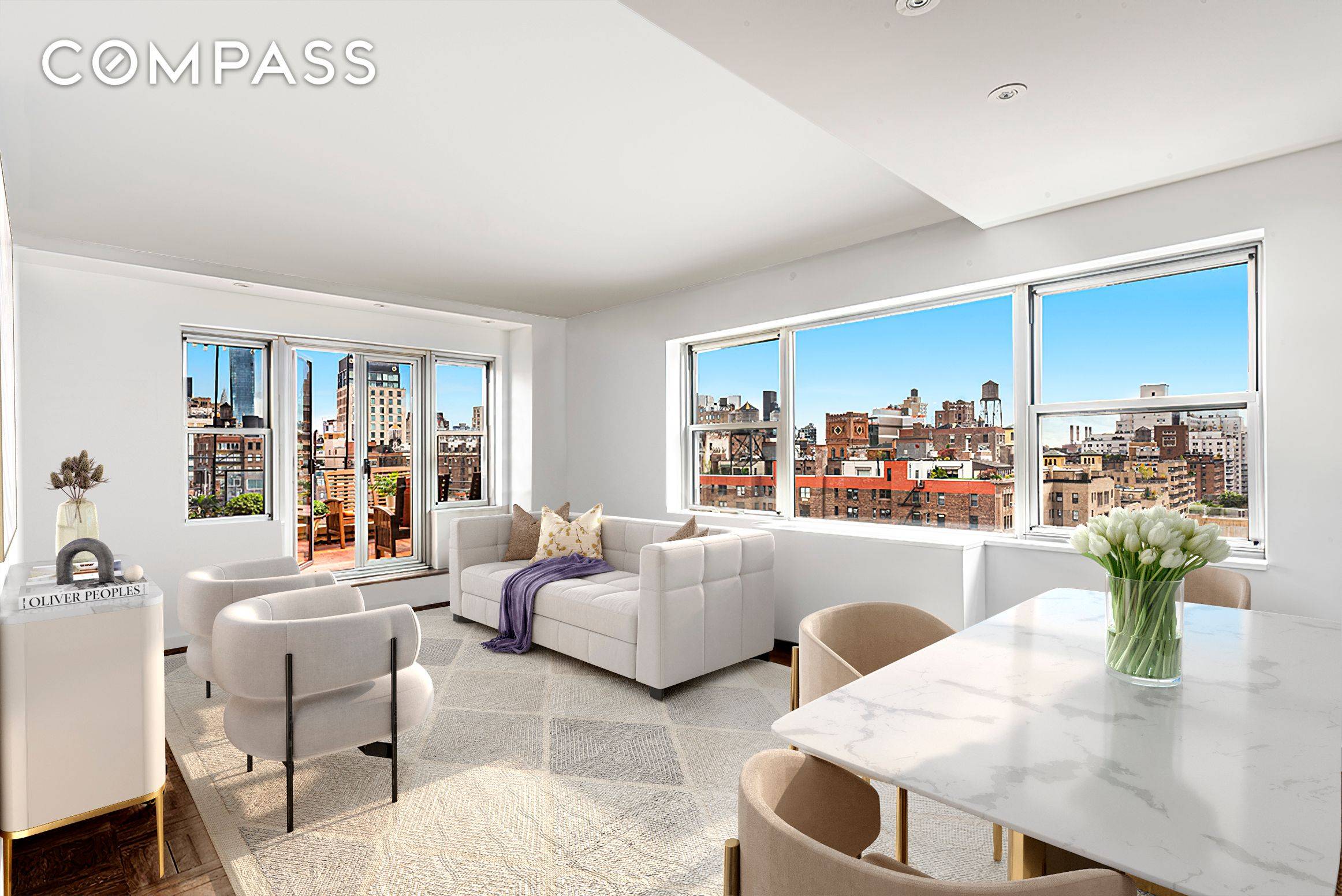Rare opportunity to purchase an oversized, high floor home in the sky, wrapped with sweeping views and an extra large private terrace in one of lower Fifth Avenue's premier buildings.