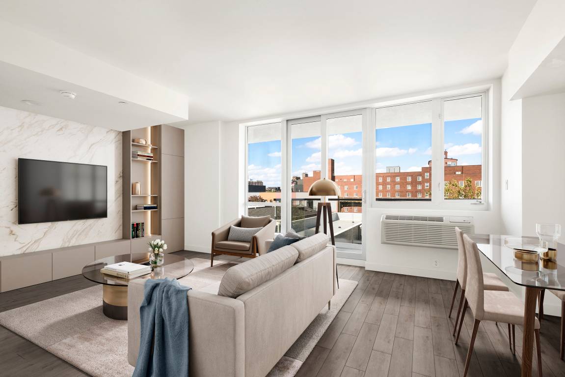 Beautiful open sky views, two large balconies and premium finishes define this brand new two bedroom, two bathroom condominium in the heart of coveted Bushwick.