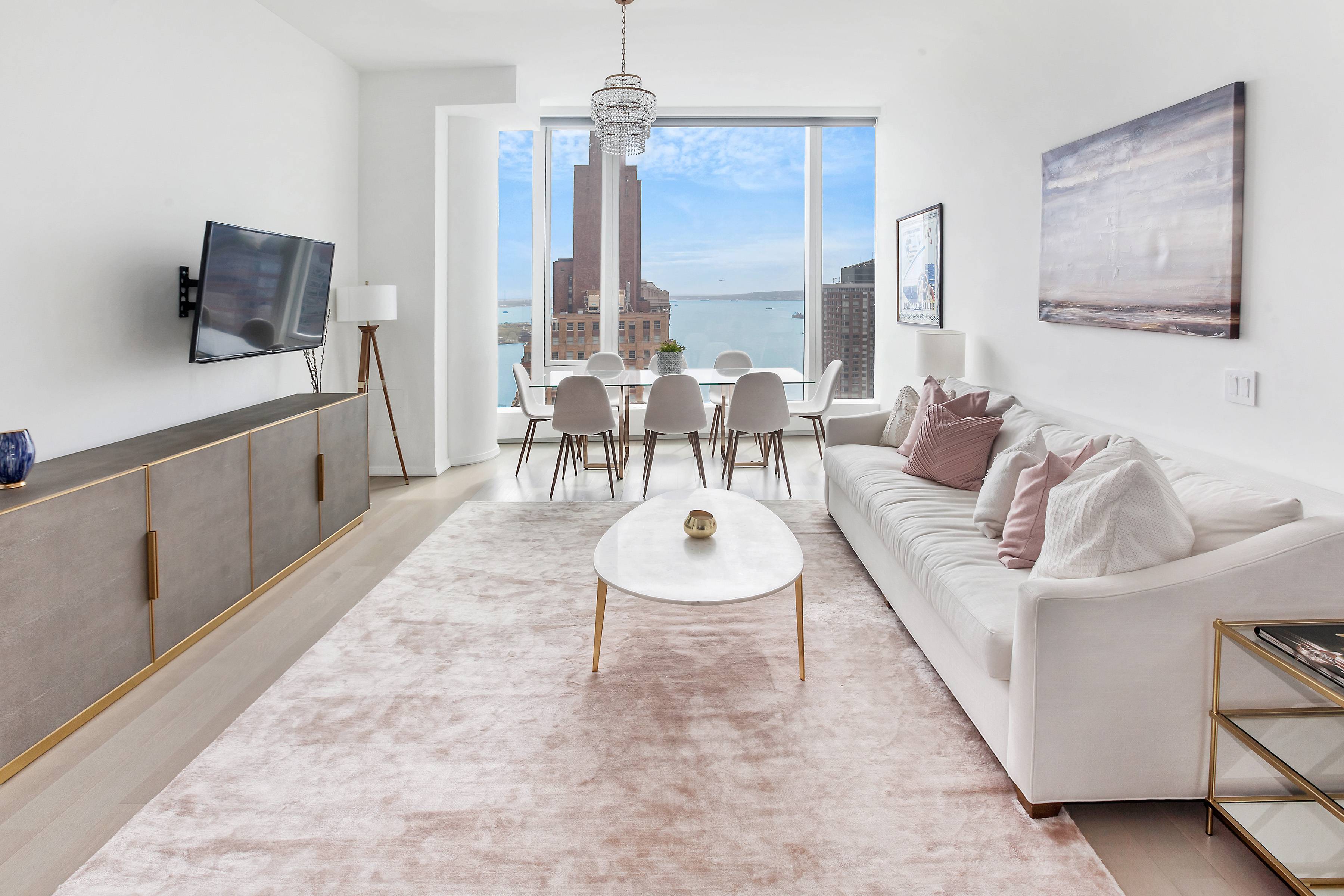 Brand new, highest 1 bed 1 bath in the building with expansive southern city, river and Statue of Liberty views through a massive wall of windows.