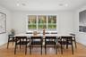 Dining space with light wood-style flooring and recessed lighting