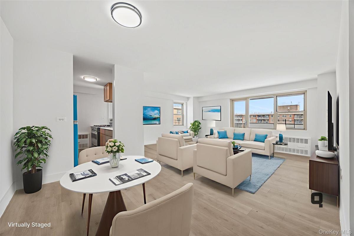 Virtually staged dining and living area