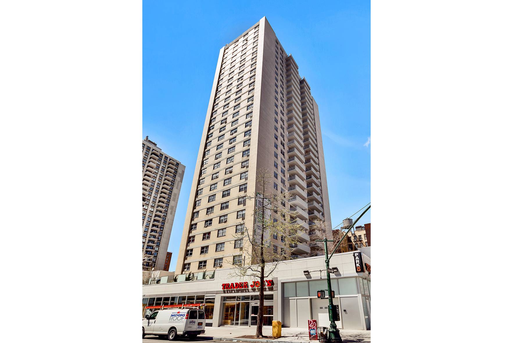 Rare opportunity to purchase a high floor unit in original condition in a prime condominium right above Trader Joe's.
