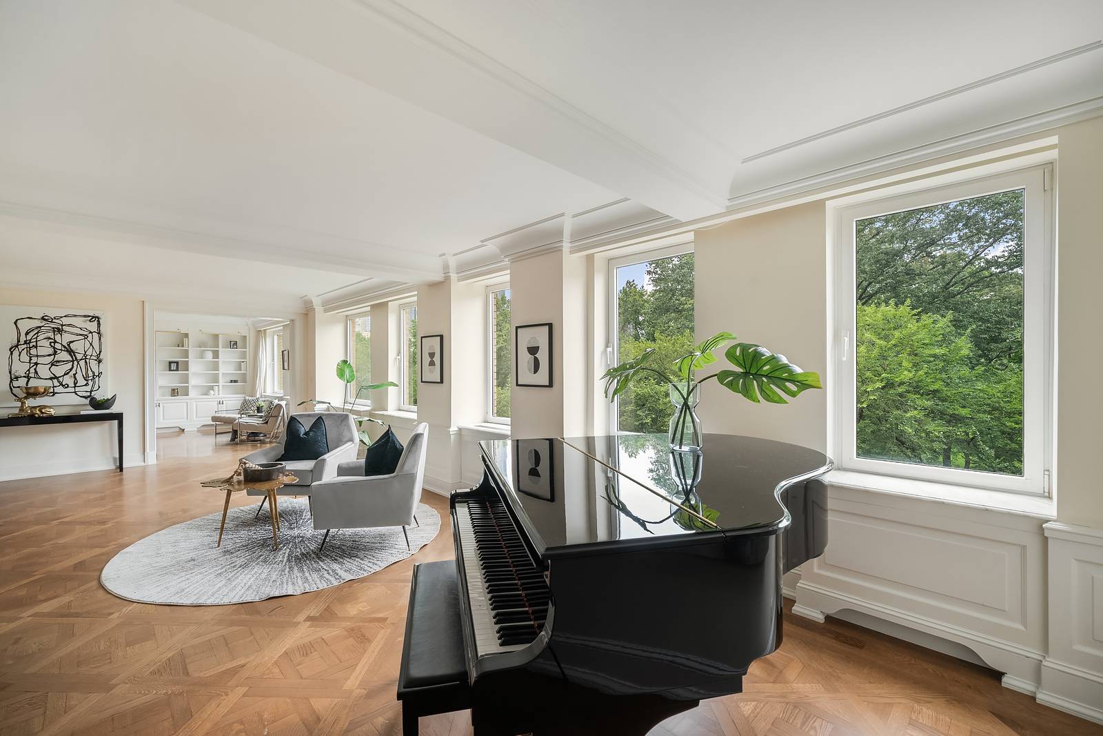 A one of a kind duplex co op boasting dramatic Central Park views, this 4 bedroom, 5 bathroom home is a portrait of traditional city luxury and comfort.