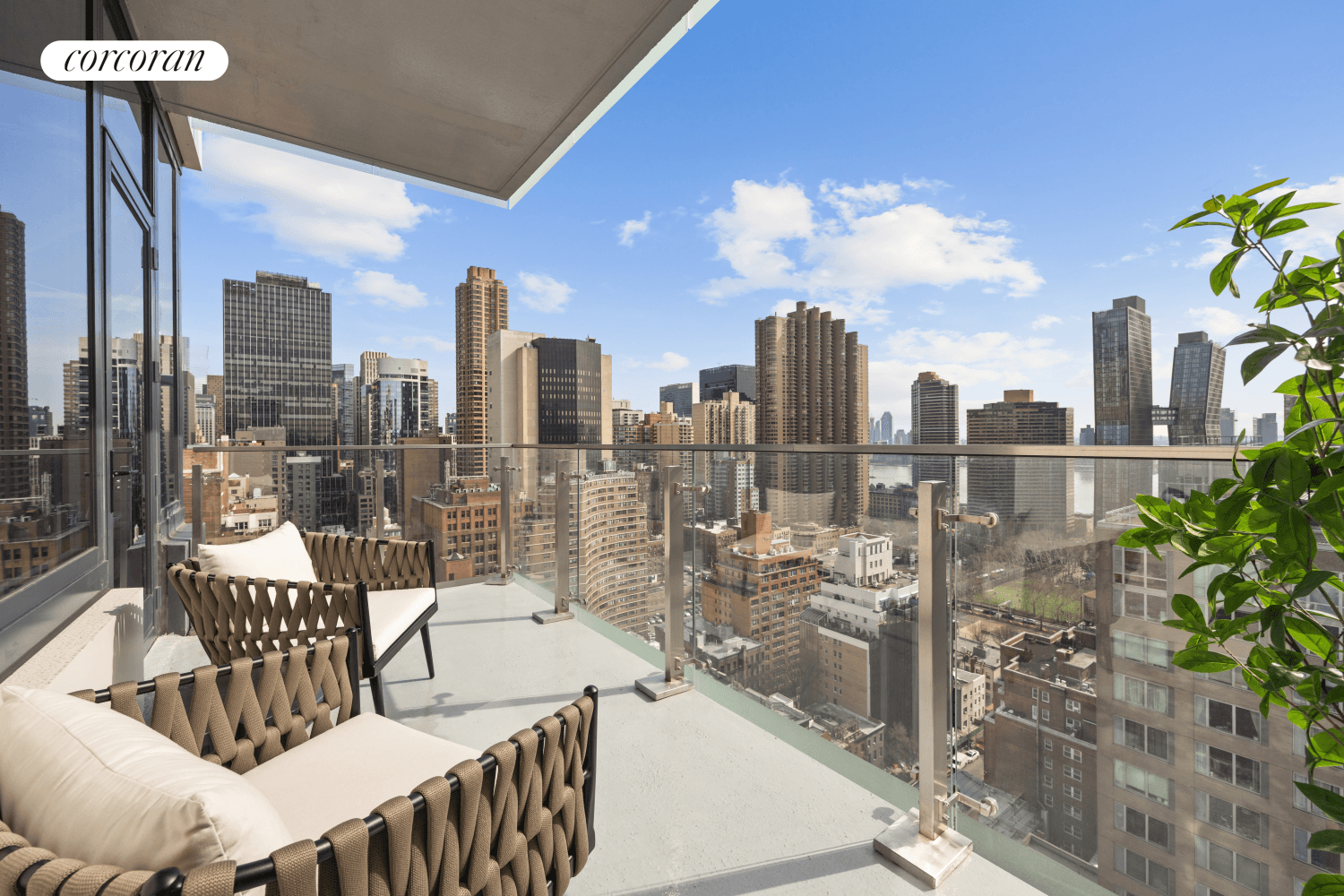 Welcome to Residence G, a corner unit one bedroom with a private balcony facing northeast featuring remarkable unobstructed city and partial East River views.
