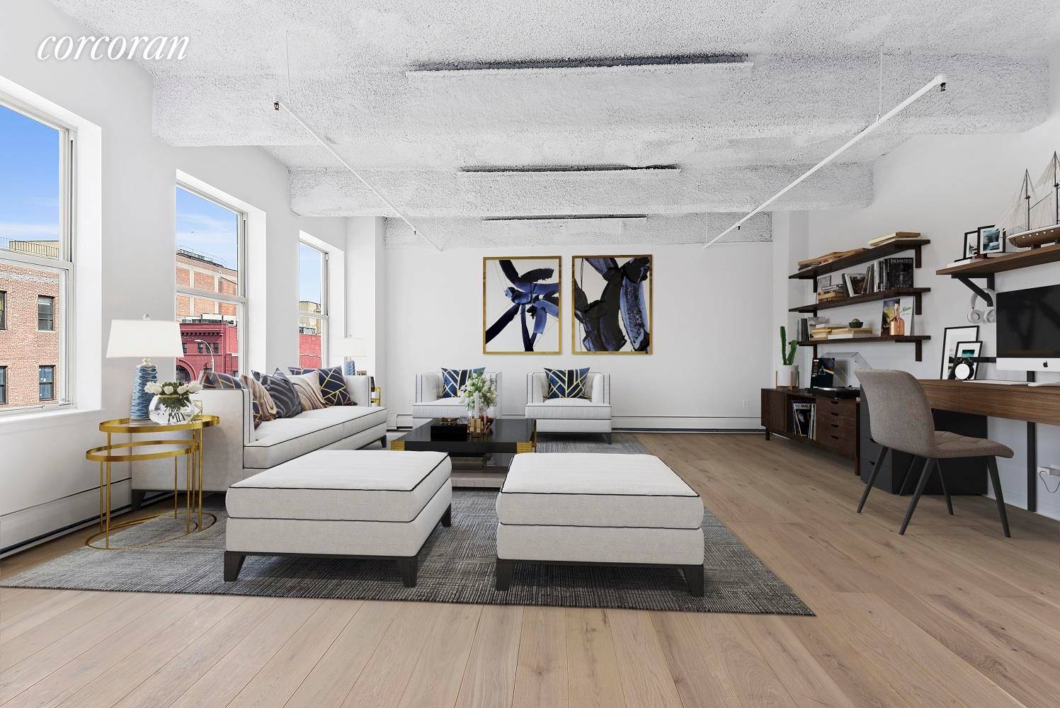 No Fee Sprawling and unique 1500sf authentic loft space large separate sleeping alcove, Midtown Manhattan view and gallery style living design.