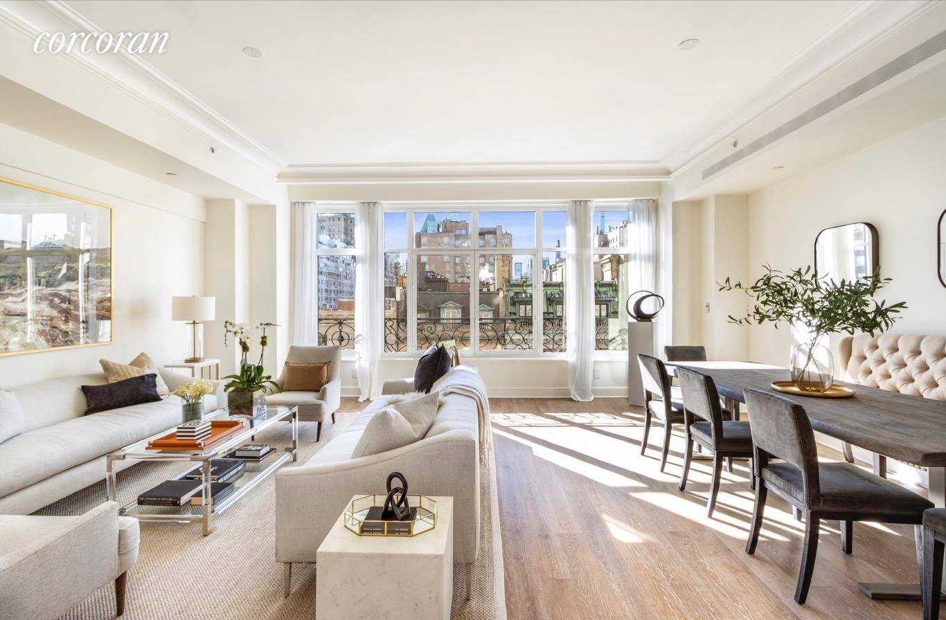 Meticulously appointed by Parisian design firm Cabinet Alberto Pinto, Duplex Residence 7 at 27 East 79th Street offers 3 bedrooms, media room, home office, and 5.