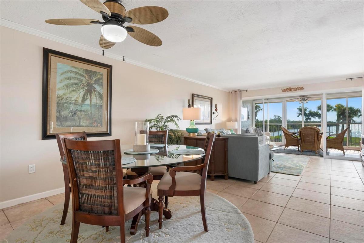 Dining room/Living room with water views.