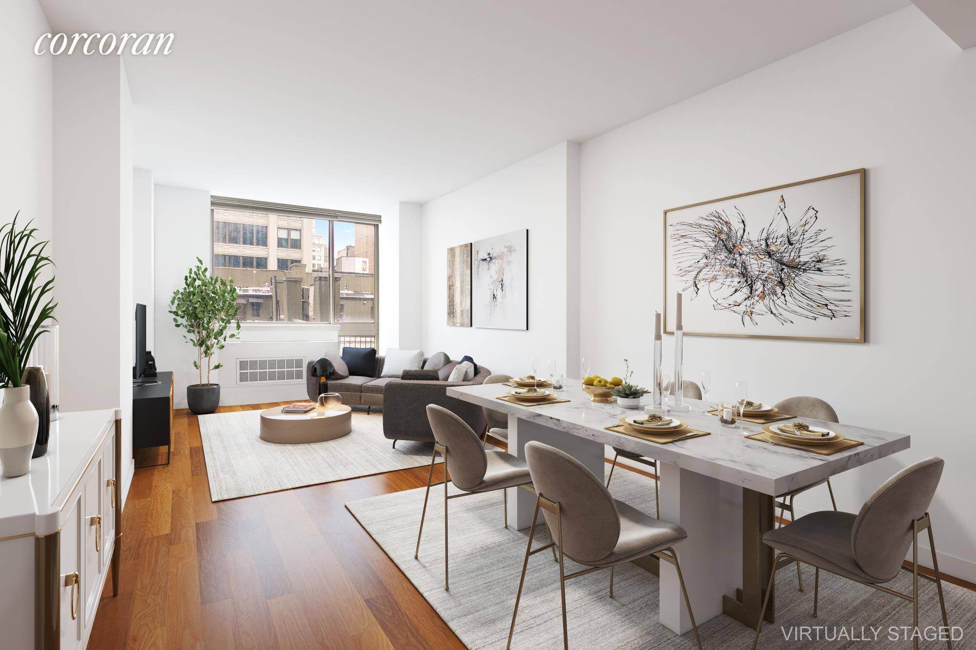 Serenity on 23rd Street. Residence 6A at the notable Crossing 23rd Condominium is a 655 SF 1 bedroom 1 bathroom apartment facing North for all day sunlight and ultimate quiet.