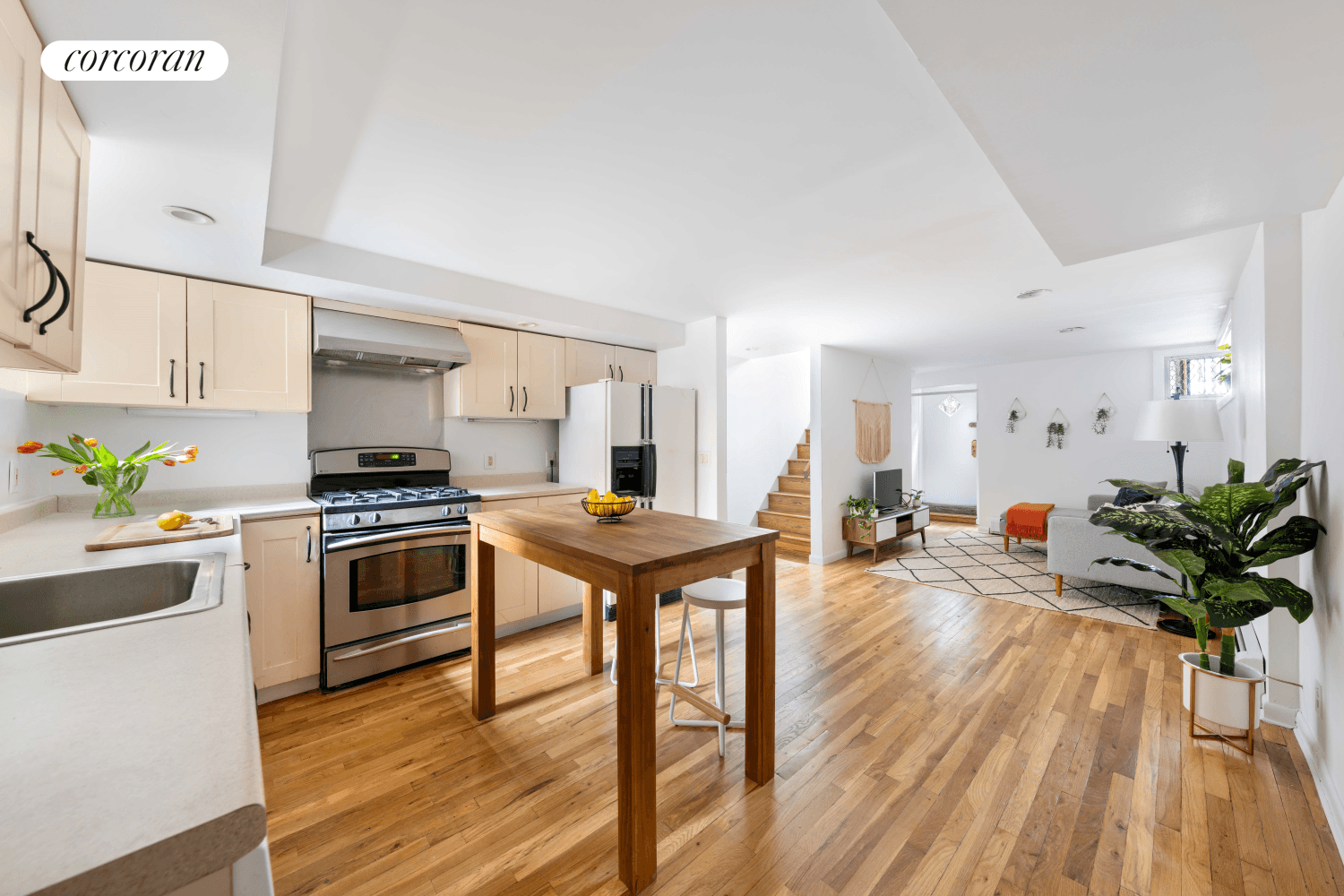 Ideally situated across the street from Prospect Park, apartment 1D is a 2 bedroom, 2 bath duplex located at 92 Prospect Park West, a friendly pre war co op.