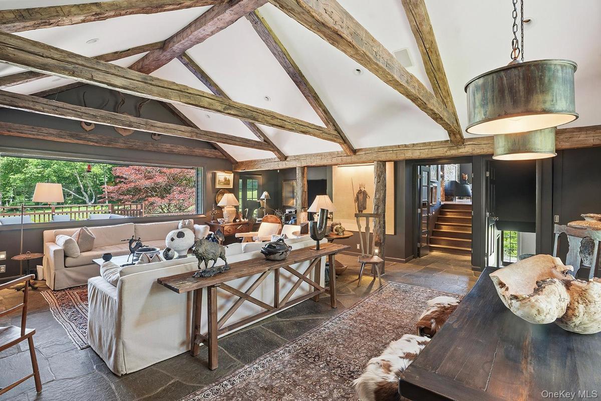 Living room vaulted Beamed ceilings,