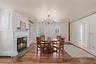 Wood burning fireplace, wide plank wood floors