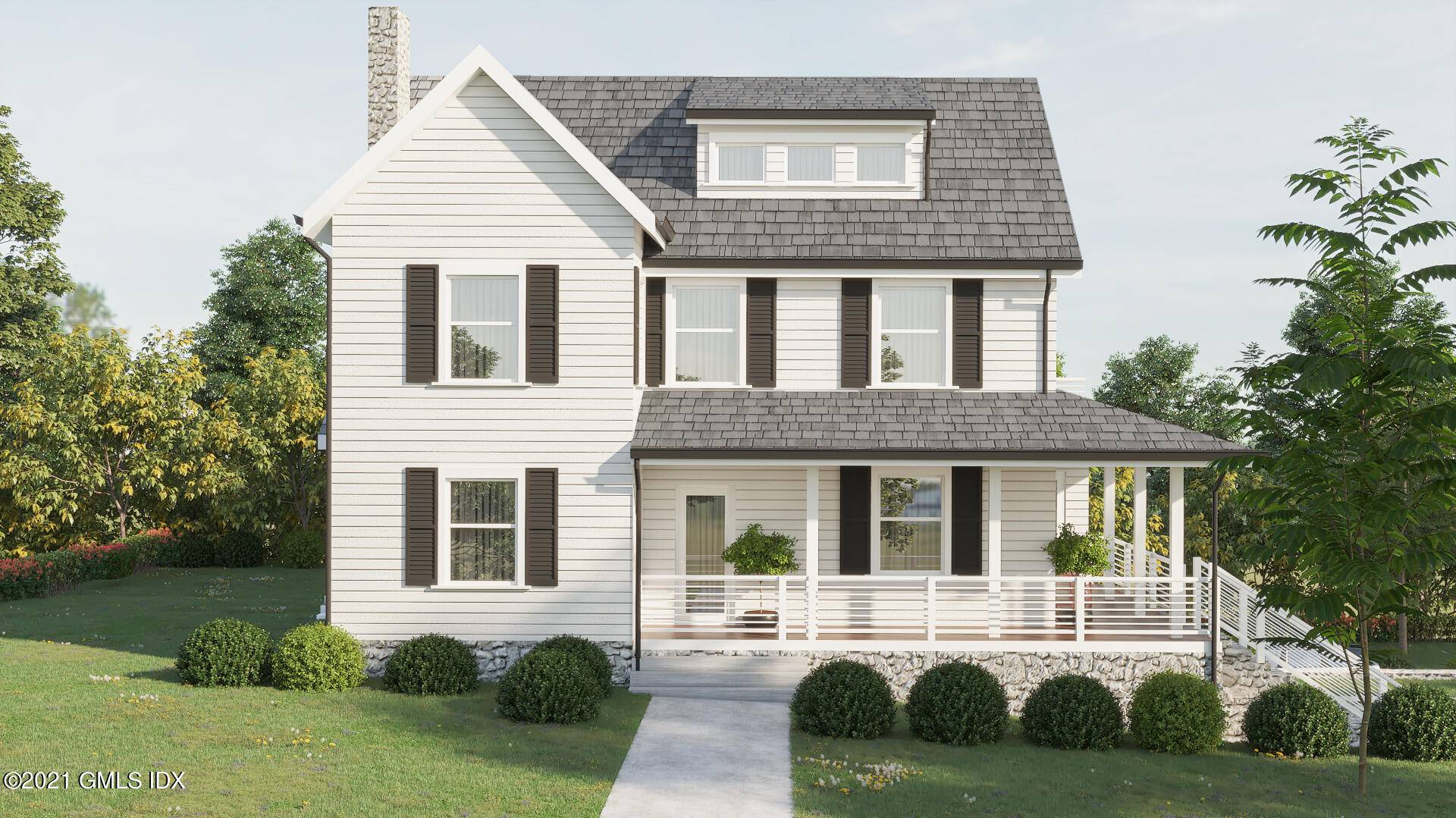This stunning modern farmhouse custom designed and built by F n R Luxury builders is located directly on the Mianus River.