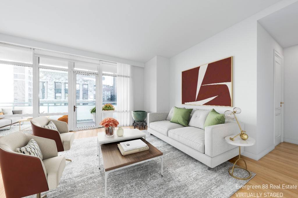 This is a corner unit, airy, tranquil and bright apartment, with an excellent split 2BR 2BA layout providing space and privacy with an expansive living dining room in the center.