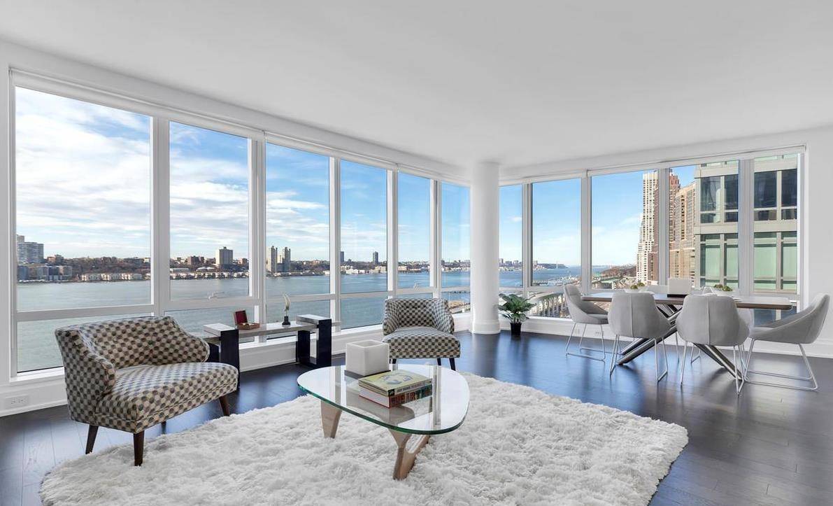 This Corner 2353sf, 4 Bedroom, 4 Bath residence features Hudson River views and warm, modern and elegant interiors by Shamir Shah Design.