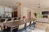 Dining area with recessed lighting and light wood-style floors