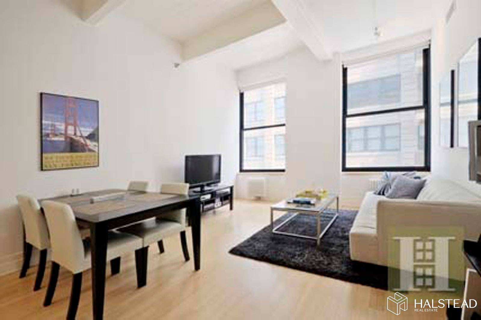 NO FEE ! One bedroom, one bath in one of Dumbo's premier condos, 70 Washington, with its oversized windows and 11ft.