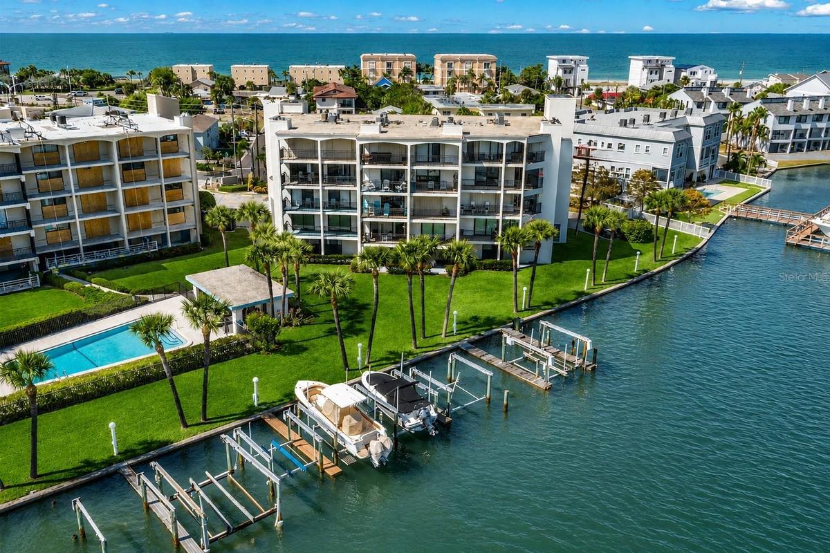 Your own boat slip with lift included! Located directly on the wide-open waters of the Intracoastal Waterway, right in the heart of Treasure Island an