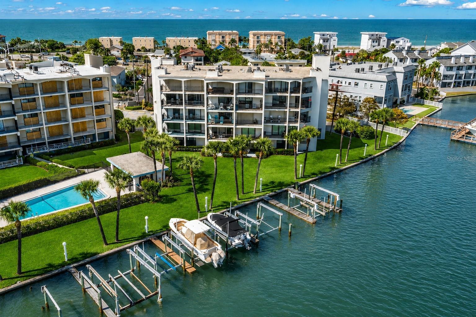 Your own boat slip with lift included! Located directly on the wide-open waters of the Intracoastal Waterway, right in the heart of Treasure Island an