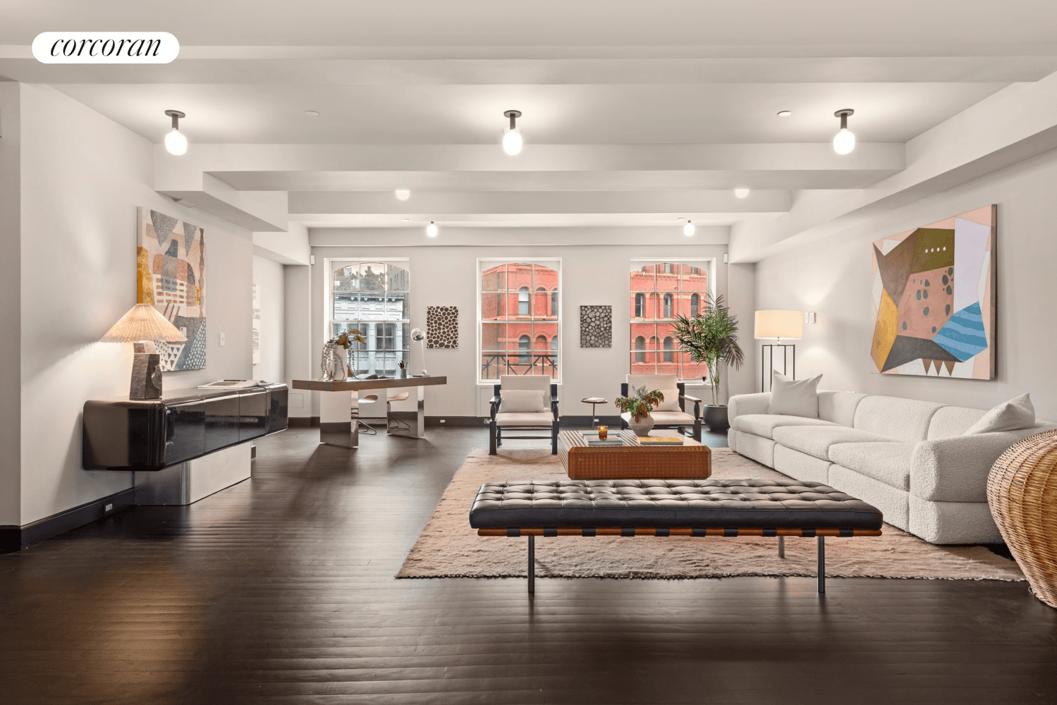 Perched atop a historic Tribeca warehouse overlooking Duane Park, this phenomenal triplex delivers townhouse like living with the added appeal of a penthouse condominium.