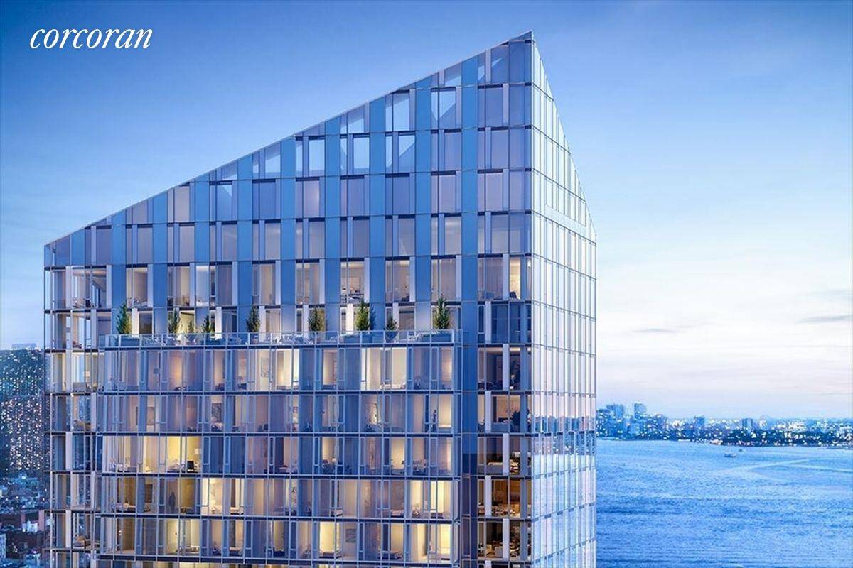 This southeast corner two bedroom, two and a half bath residence offers views down the Hudson River and the Manhattan skyline.