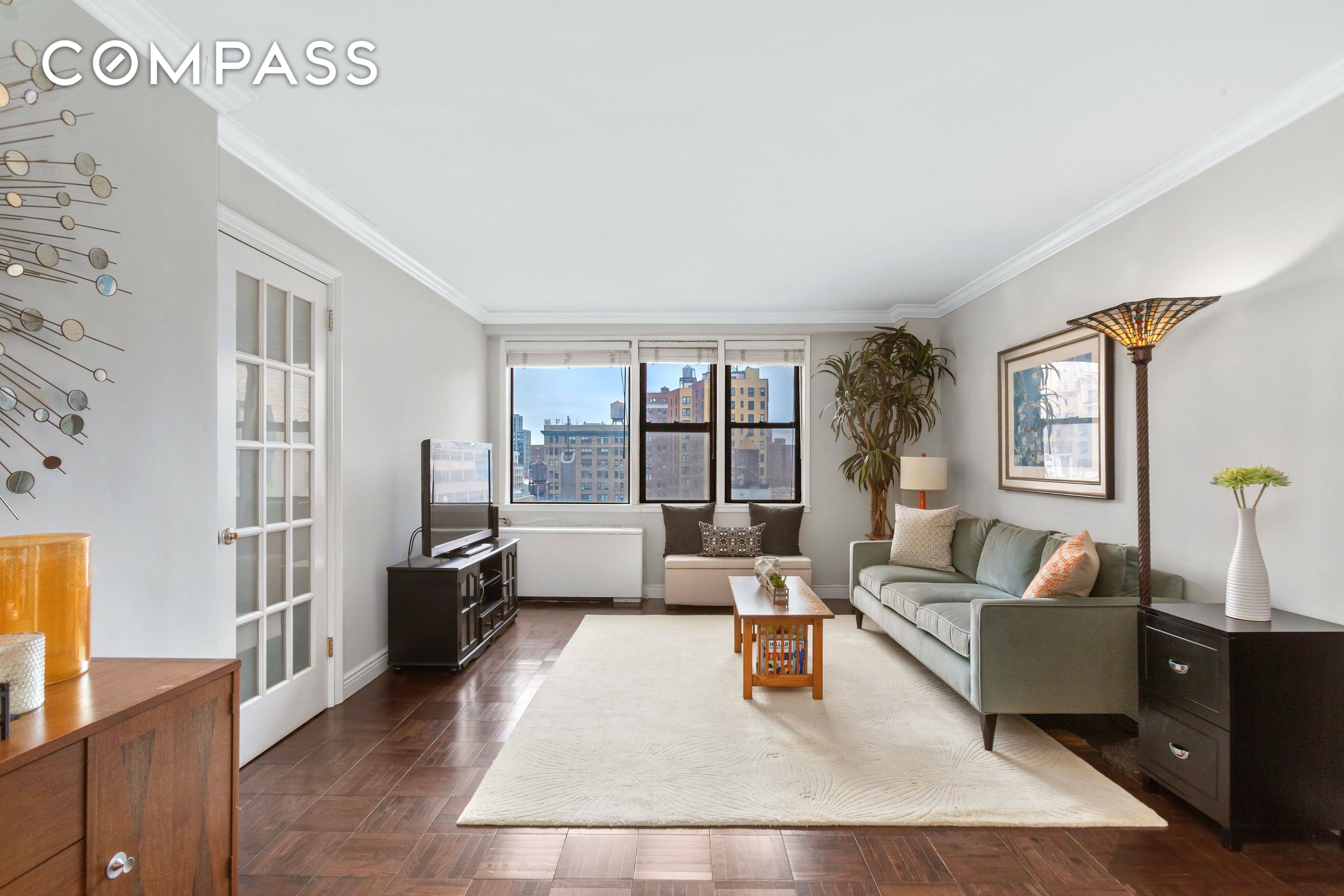 Bask in wonderful sunlight and wide open city views in this updated high floor one bedroom, one bathroom at Quaker Ridge, one of Gramercy's most sought after cooperatives.