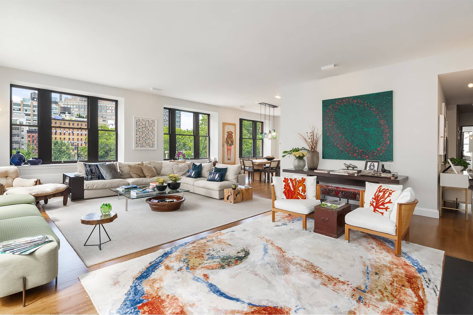 This spectacular TriBeCa loft boasts over 3, 200 square feet with four bedrooms and three and a half bathrooms.