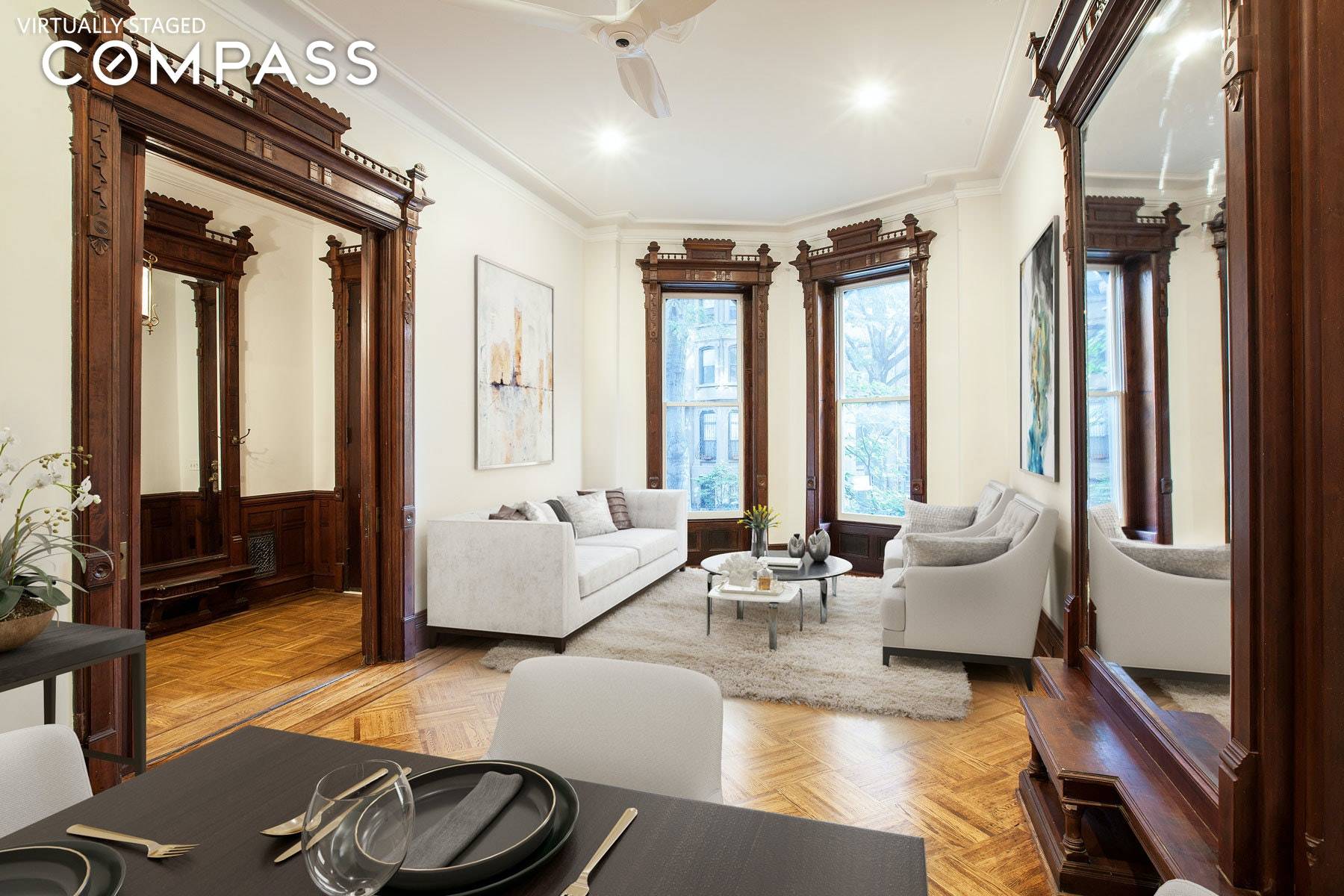Welcome to this beautifully renovated 2 family brownstone, currently set up as a triplex with 5 beds home office den, 3.
