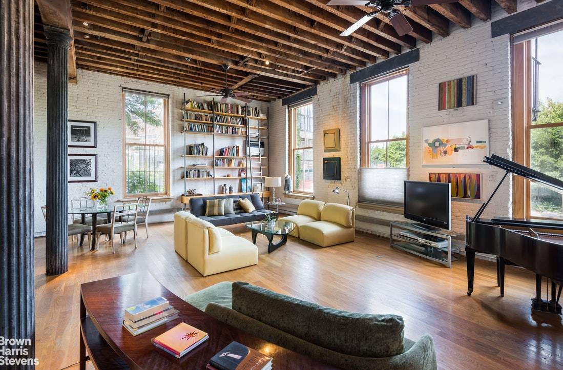 This stunning designer loft with wide open views of the Manhattan skyline and Brooklyn Bridge is directly across the street from Brooklyn Bridge Park and the ferry to Wall Street.