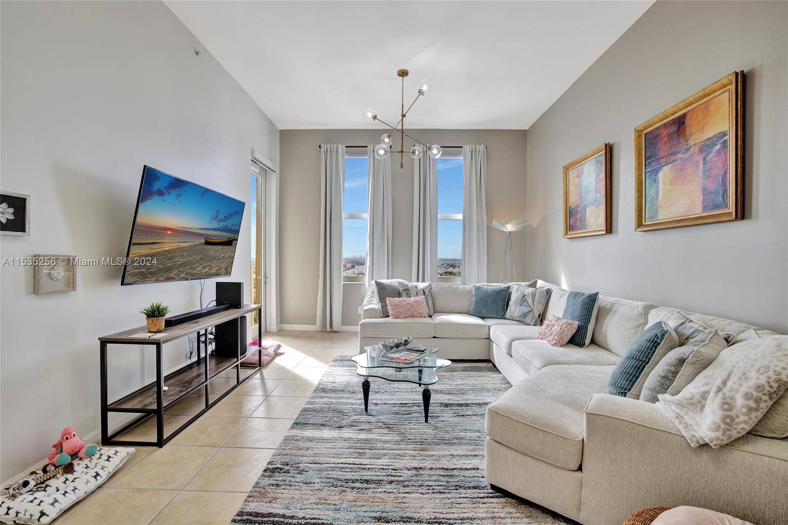 One of a kind True Penthouse w 11 foot ceilings, Panoramic Southern Views of the City Ocean.