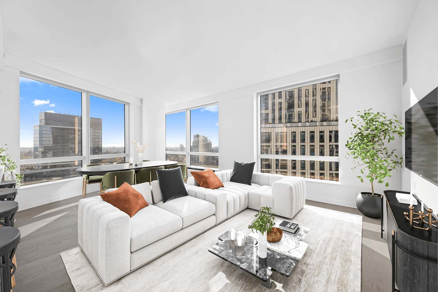 A pristine corner residence nestled in the prestigious Brooklyn Point development, this stunning 2 bedroom, 2 bathroom home is a portrait of contemporary Brooklyn living.
