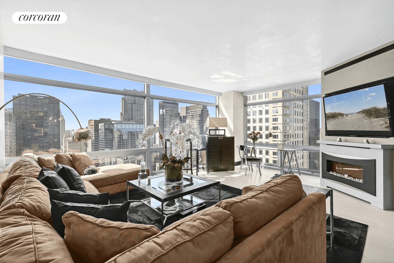 An incredible opportunity to rent this impeccably maintained, south facing fully furnished corner unit at the prized Trump Tower condominium, featuring two bedrooms, two full bathrooms, and a powder room.