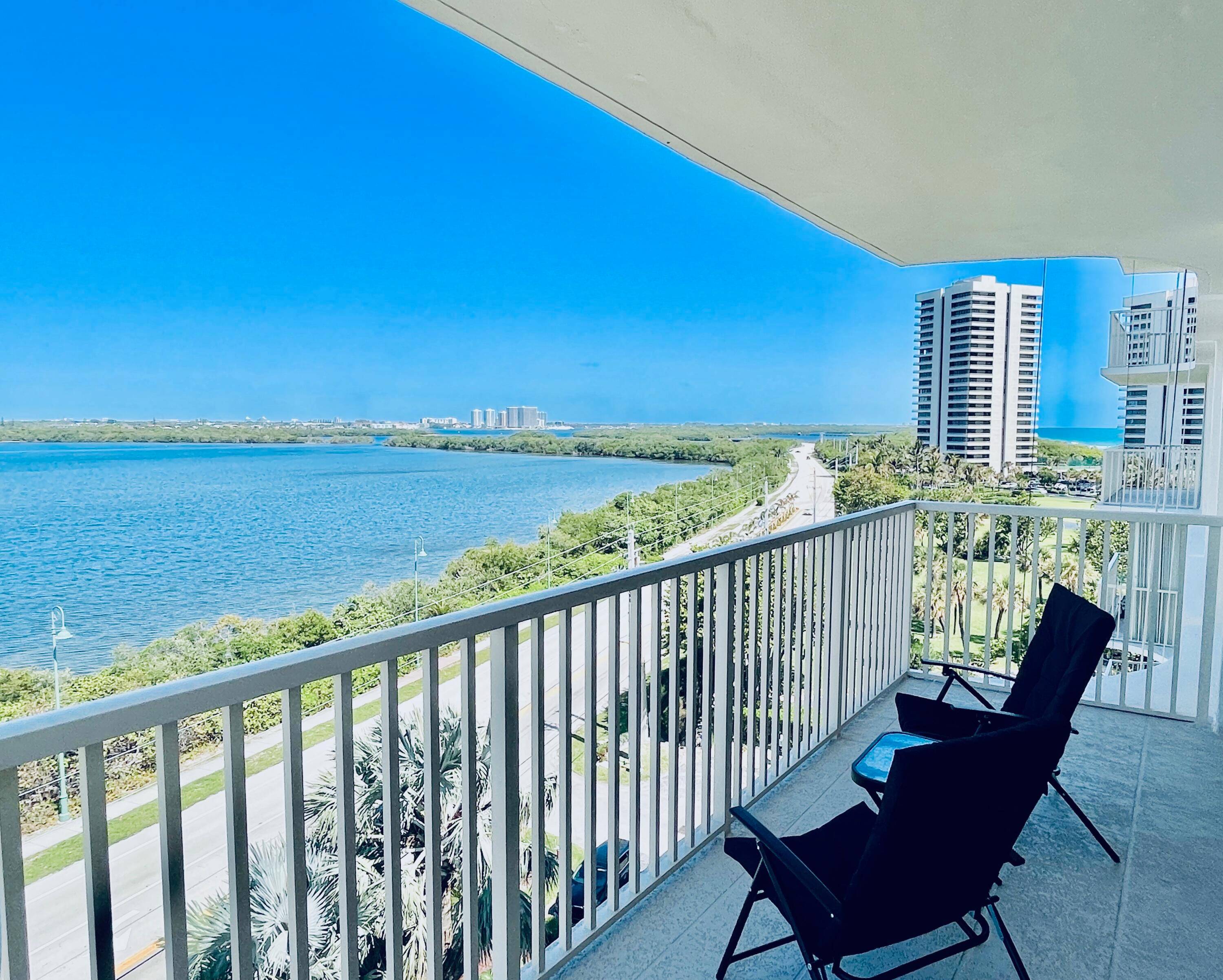 6th FL corner with preferred SW exposures with 2 large sunning balconies and outstanding panoramic views of the intracoastal down to Blue Heron Bridge and Palm Beach Island.
