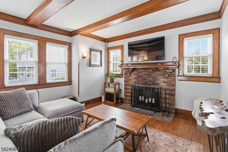 Living room brick Fireplace