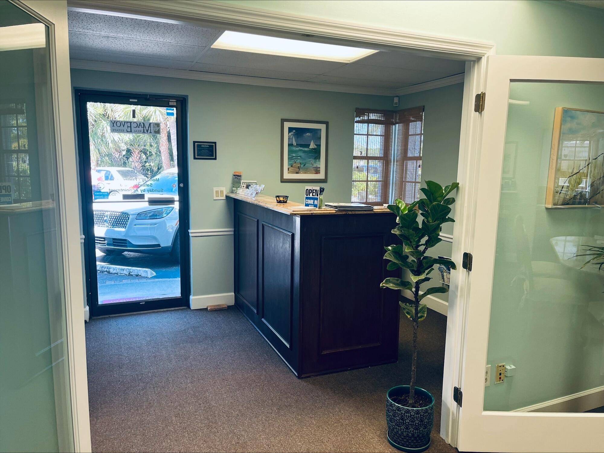 Renovated first floor office space in prime downtown location w 2 private offices, conference room, great room office space, private bath, kitchen area, and large storage closet.