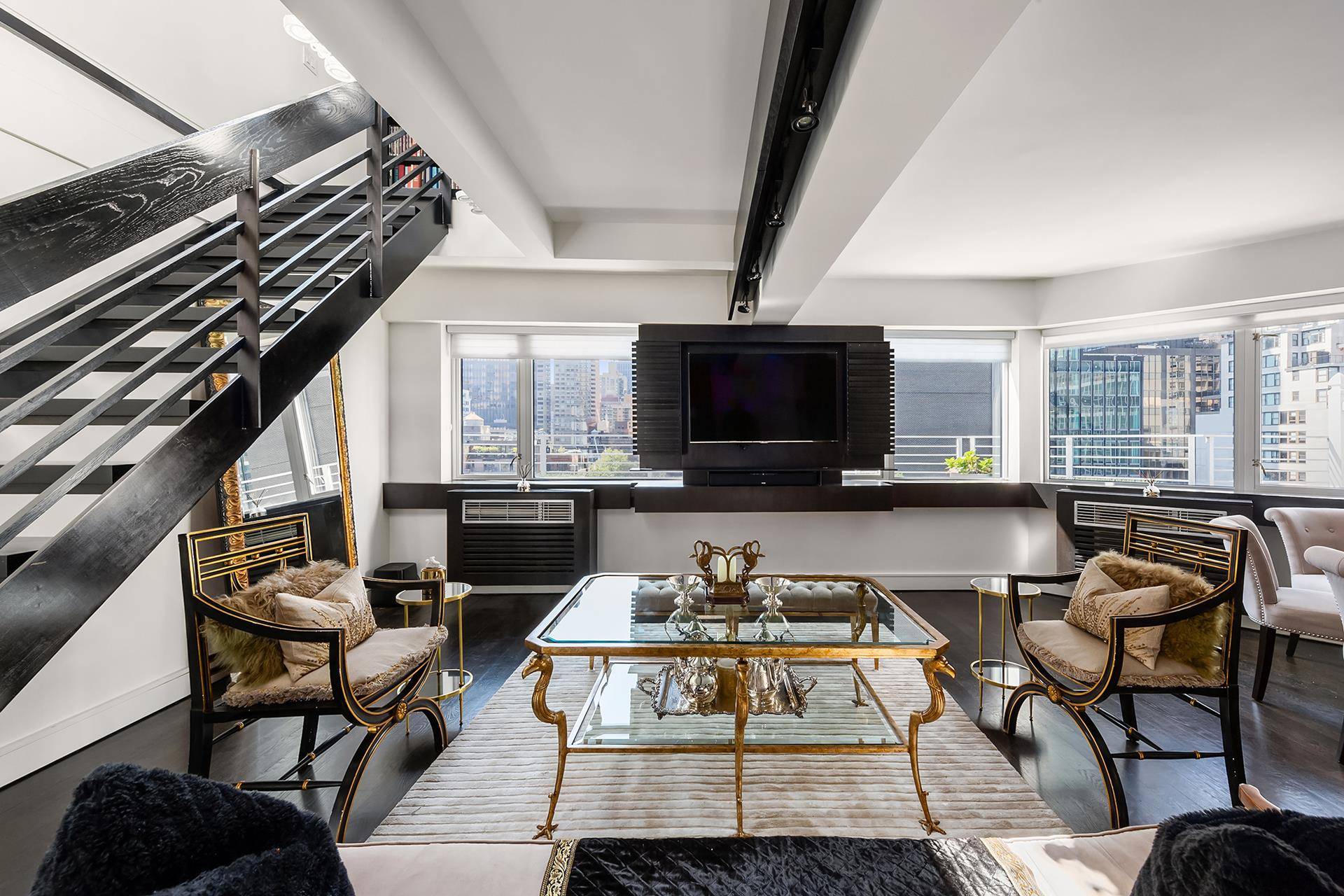 This sun flooded duplex penthouse boasts 3, 175 square feet of generously proportioned rooms as well as squa2, 000 square feet of private outdoor space on both levels.