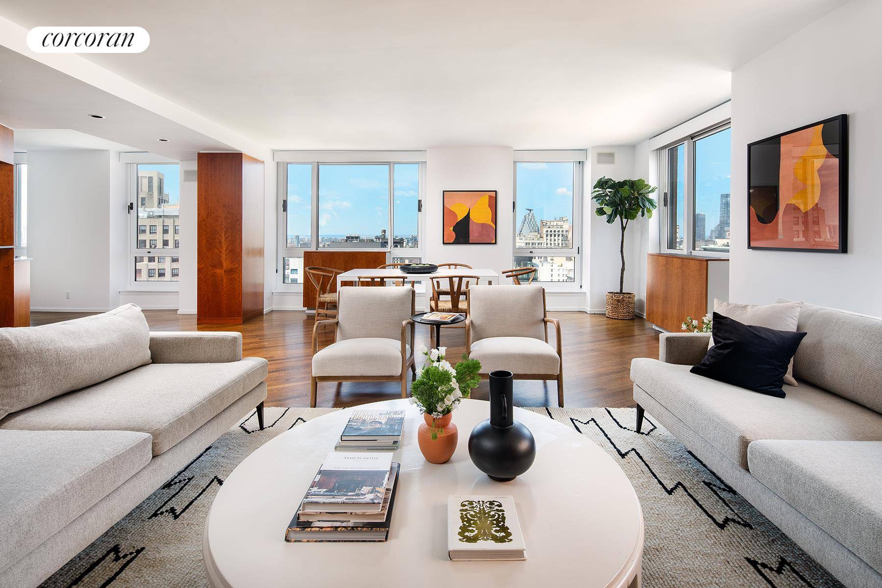 Perched high above Union Square Park overlooking the city and beyond to the West, North and South, this exquisite 3 bedroom, 2.