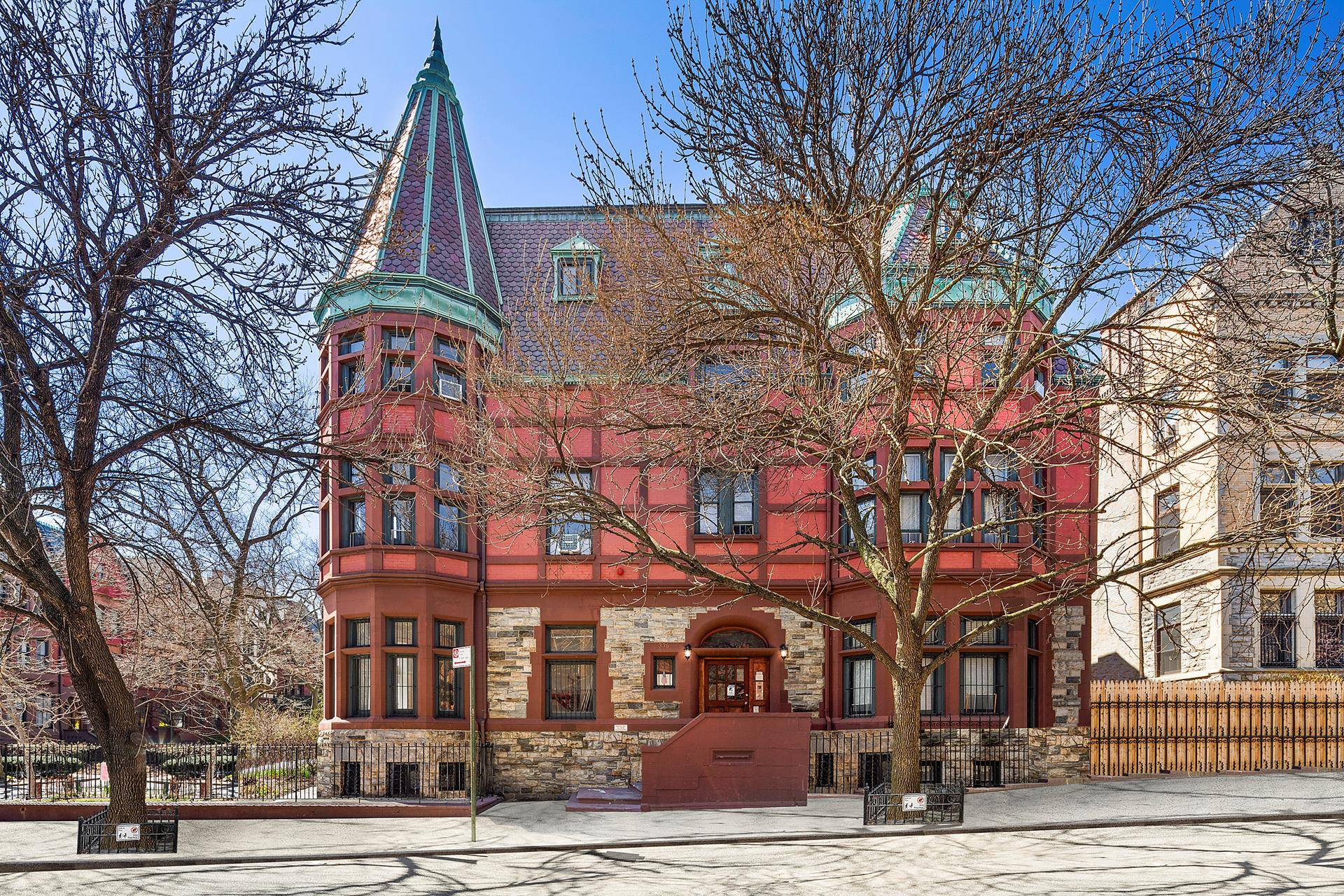 CASTLE ON CONVENT... Located on the picturesque tree lined corner of Convent Avenue and W 144th Street this Queen Anne showpiece with its medieval faade dominated by a corner tower ...