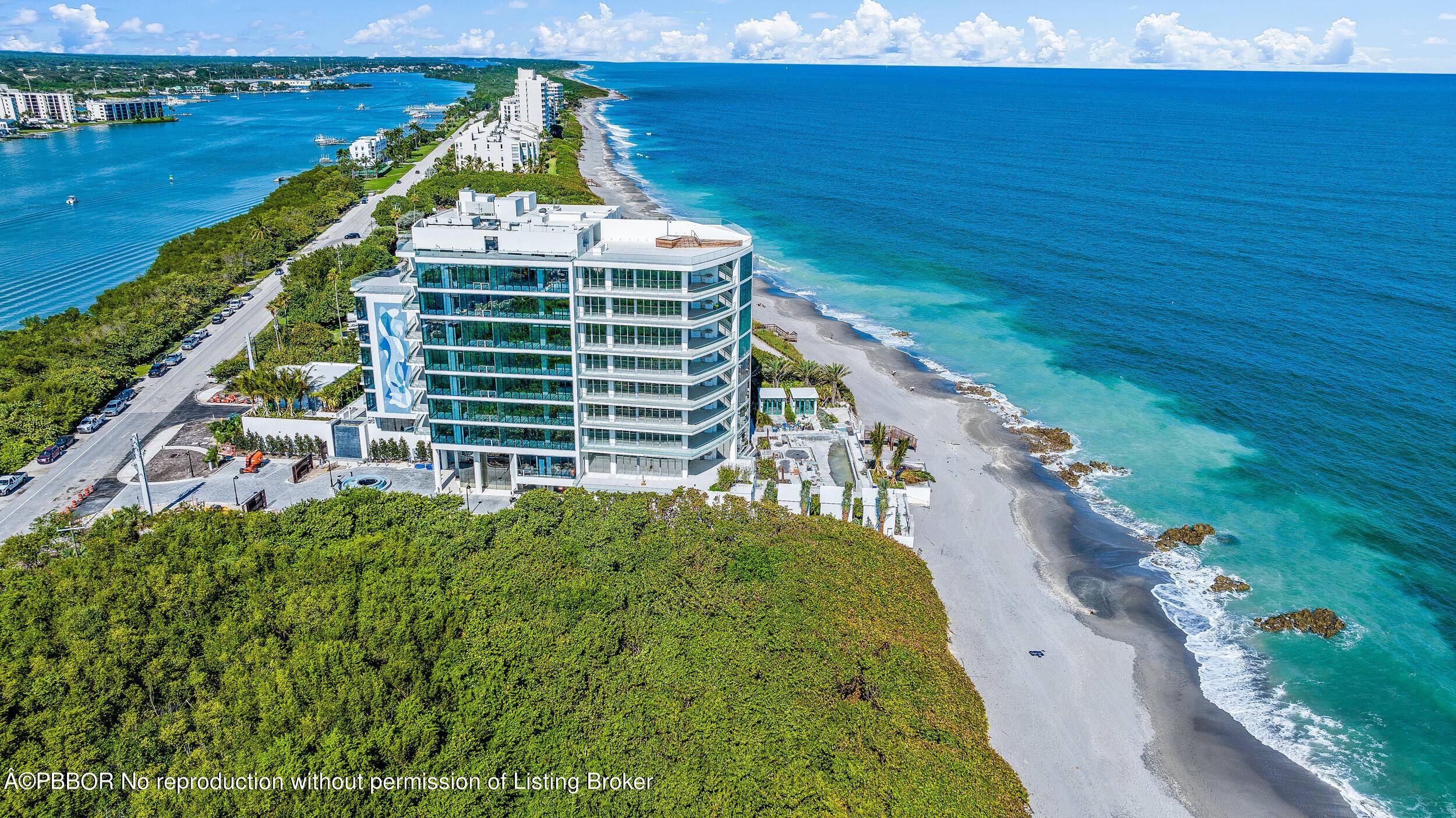Just finished 2022 new construction condominium nestled between two parks preserves the unobstructed views of the Atlantic Ocean and Intracoastal waterway Unit features a private elevator and foyer, separate service ...