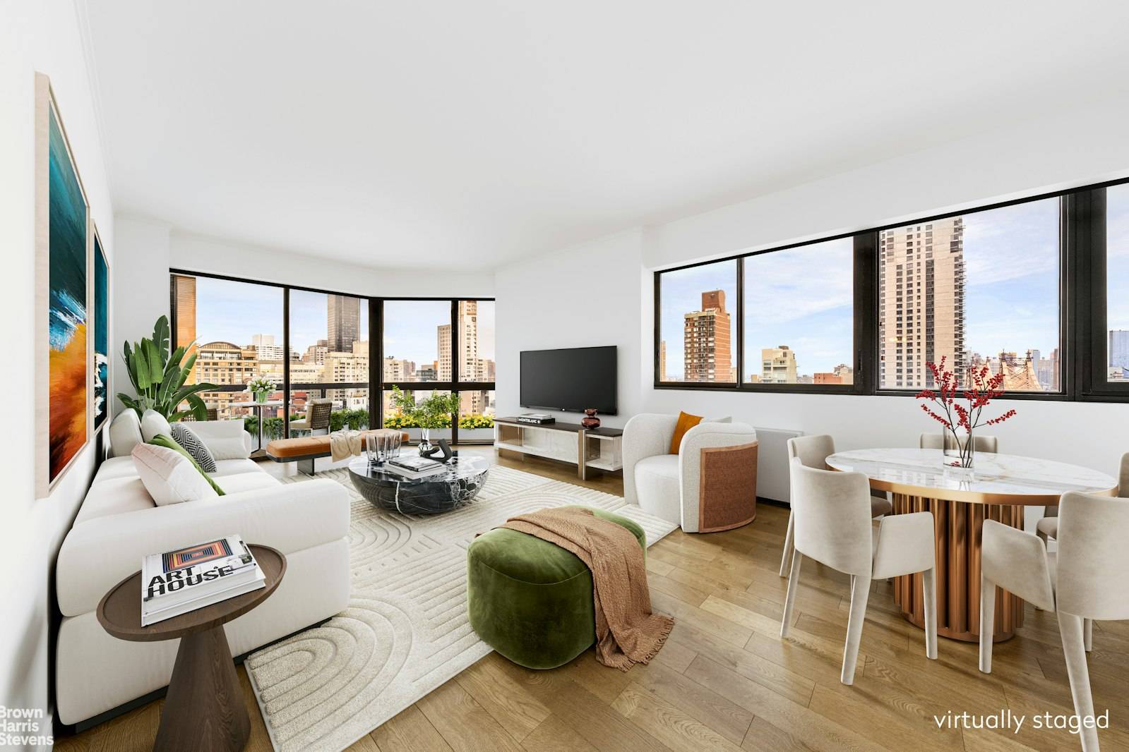 Welcome to this luxurious sun drenched one bedroom, one bathroom condominium nestled in the heart of New York City, offering unparalleled urban living on a high floor with breathtaking views.