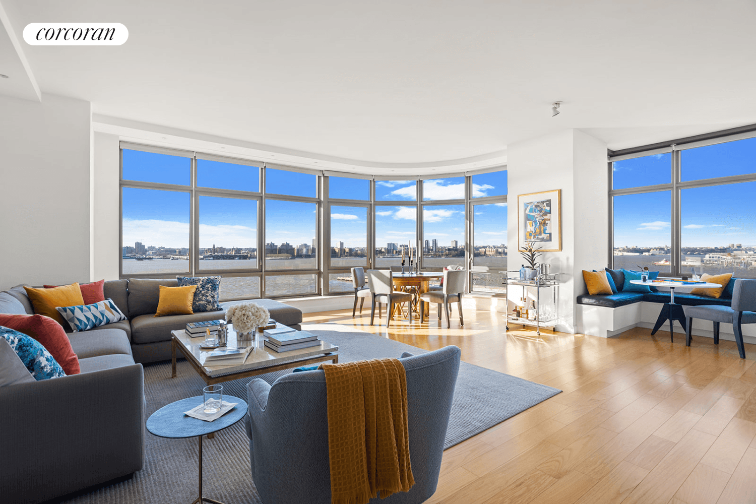 This rare 9th Floor 3 bedroom DW line at 1 Morton Square, The Far West Village's favorite condominium, offers Northwest corner panoramic Hudson River and City views.
