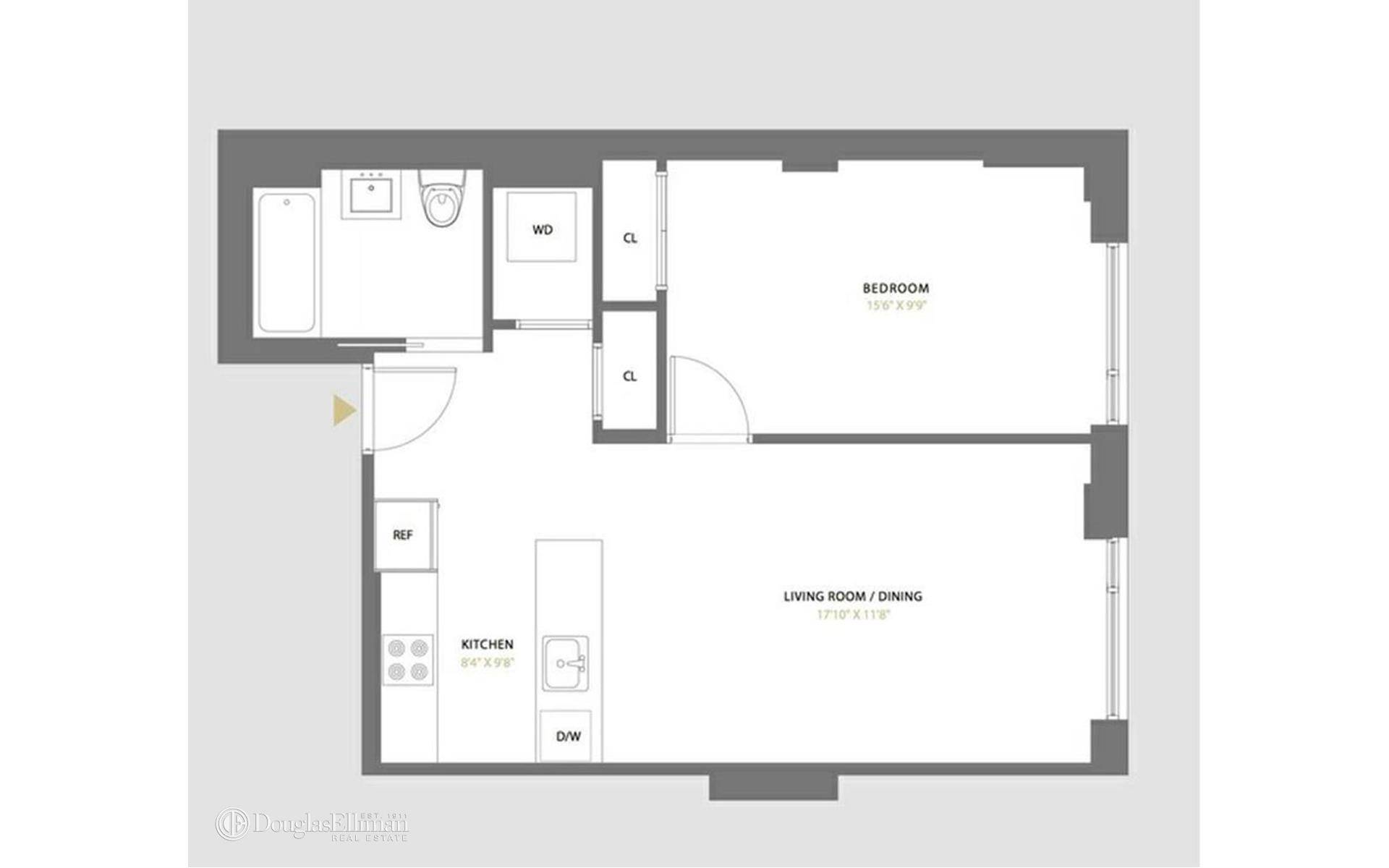 Residence 4A is flawlessly designed, one bedroom, one bathroom corner apartment.