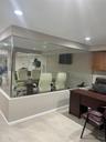 Office space with light tile patterned floors