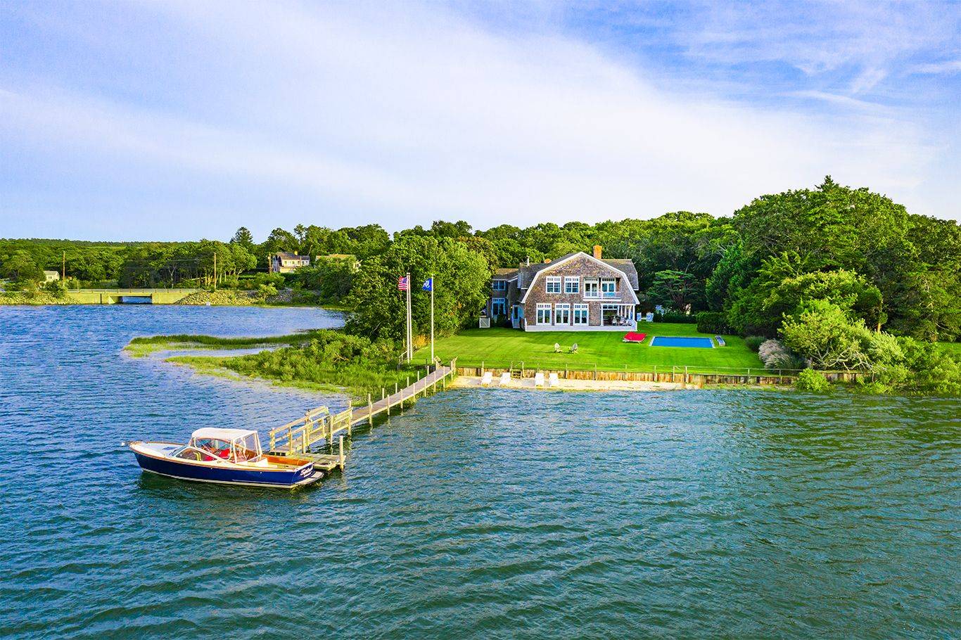 Waterfront Southampton Estate on Private Peninsula with 85ft Dock