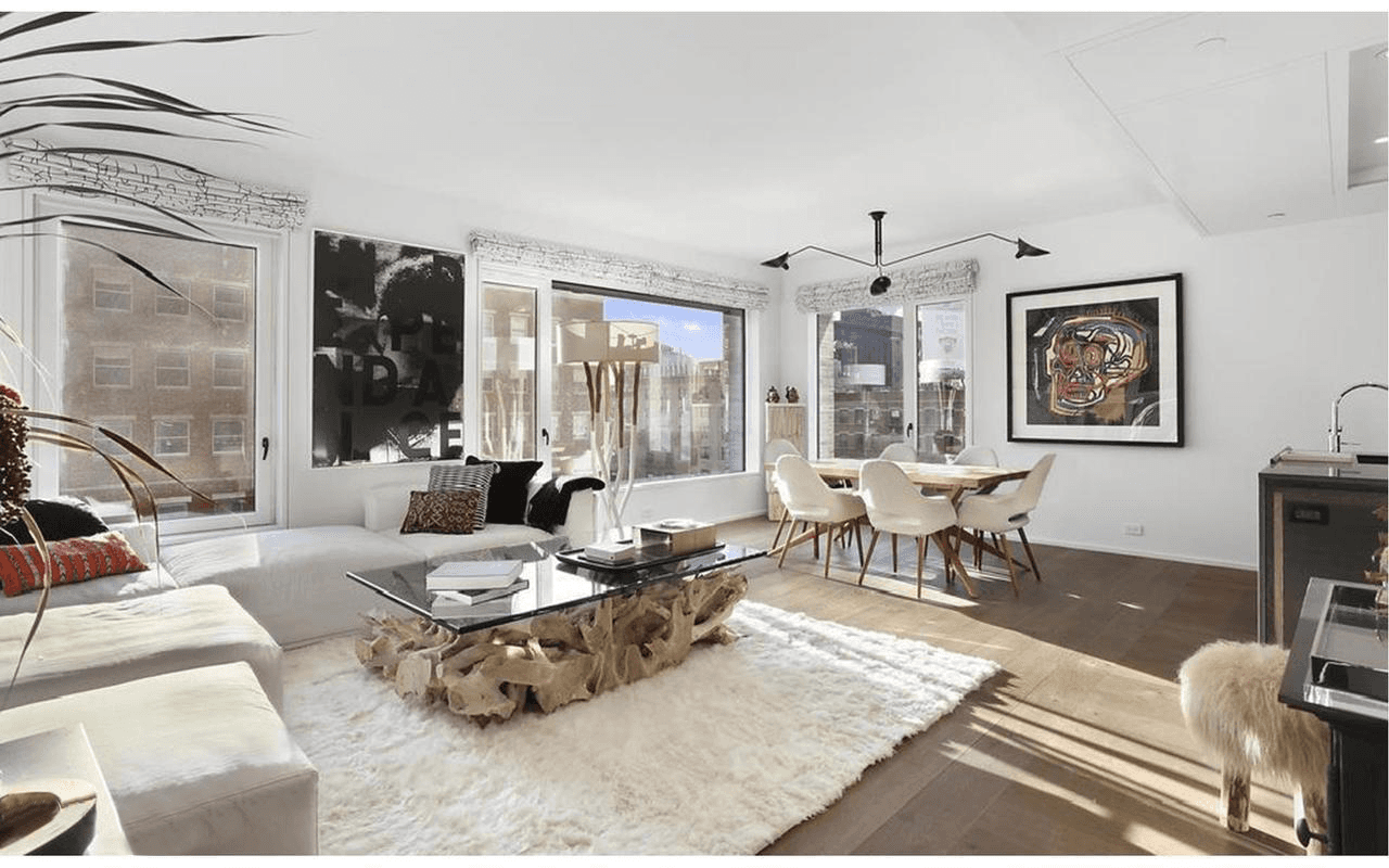 This oversized 1, 427 square foot two bedroom, two and a half bath corner residence offers sunny South and West exposures with incredible views of the Meatpacking District and Hudson ...