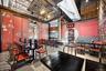 Dining space featuring a towering ceiling
